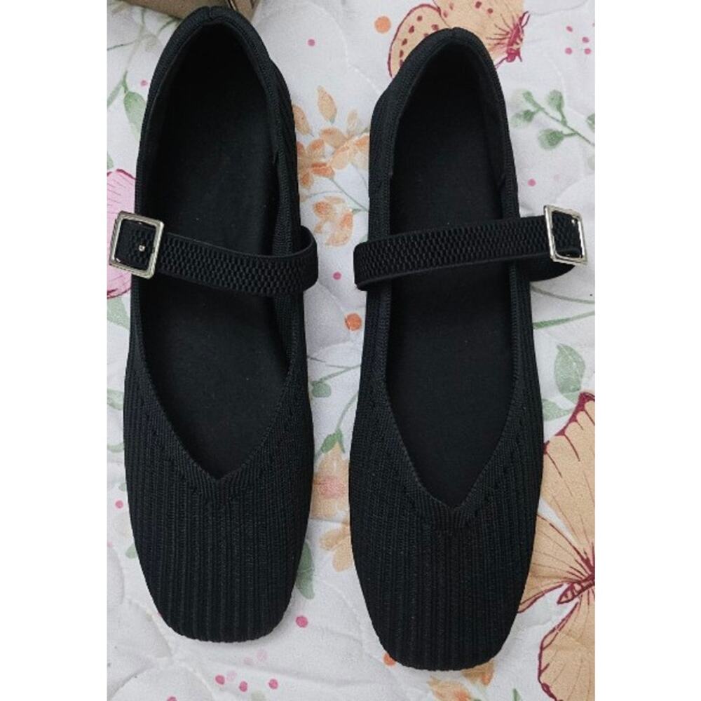 Ck. MSRP $46 NWOB CELNEPHO BLACK RIBBED KNIT SQUARE TOE MARY JANE FLATS ♡SIZE 6♡ - Picture 5 of 9